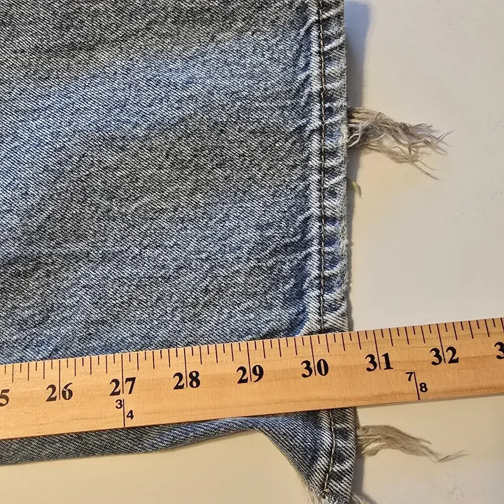 American Eagle High Rise Baggy Straight Jeans Womens 8 Reg Blue Thrashed Ripped